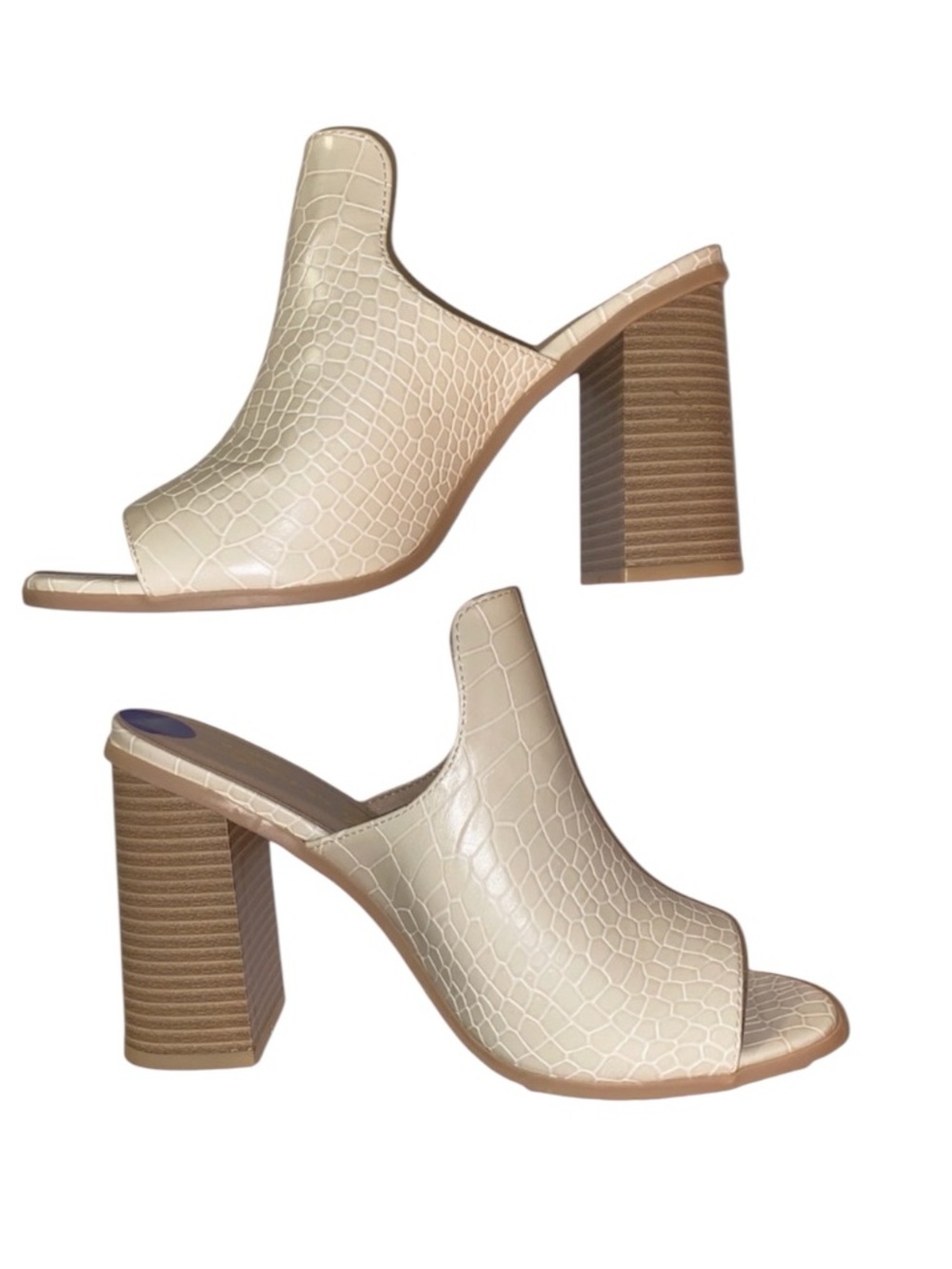 Seven 7 NEW! Isabella Cream/Tan Crocodile embossed stacked heel mule, size 8.5
